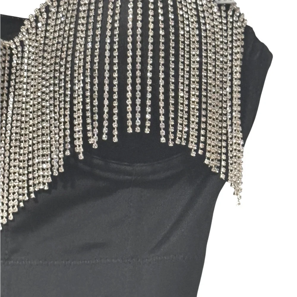 Black Rhinestone Embellished Brassiere Top Size 38C Cowboy Carter Concert Y2K
